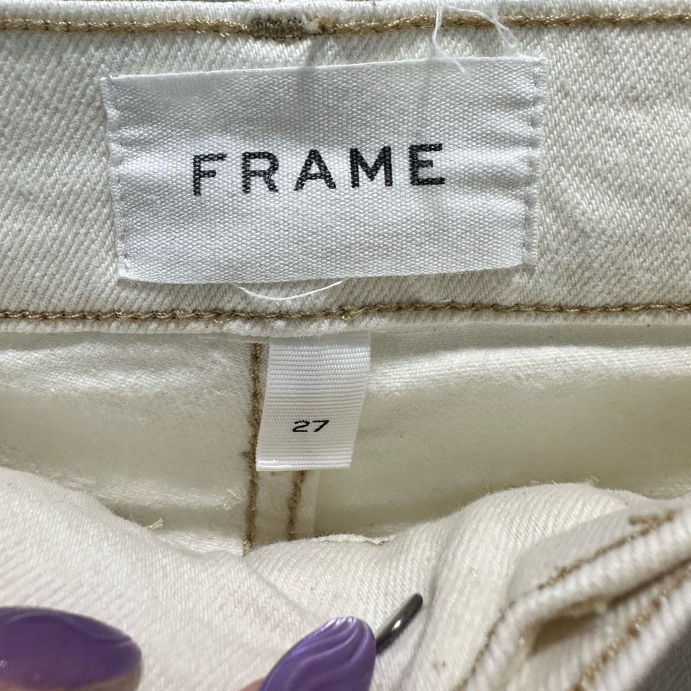 Frame Le High High-Rise Straight-Leg Jeans - Dual Color Cream/White - Size 27 - Picture 3 of 11
